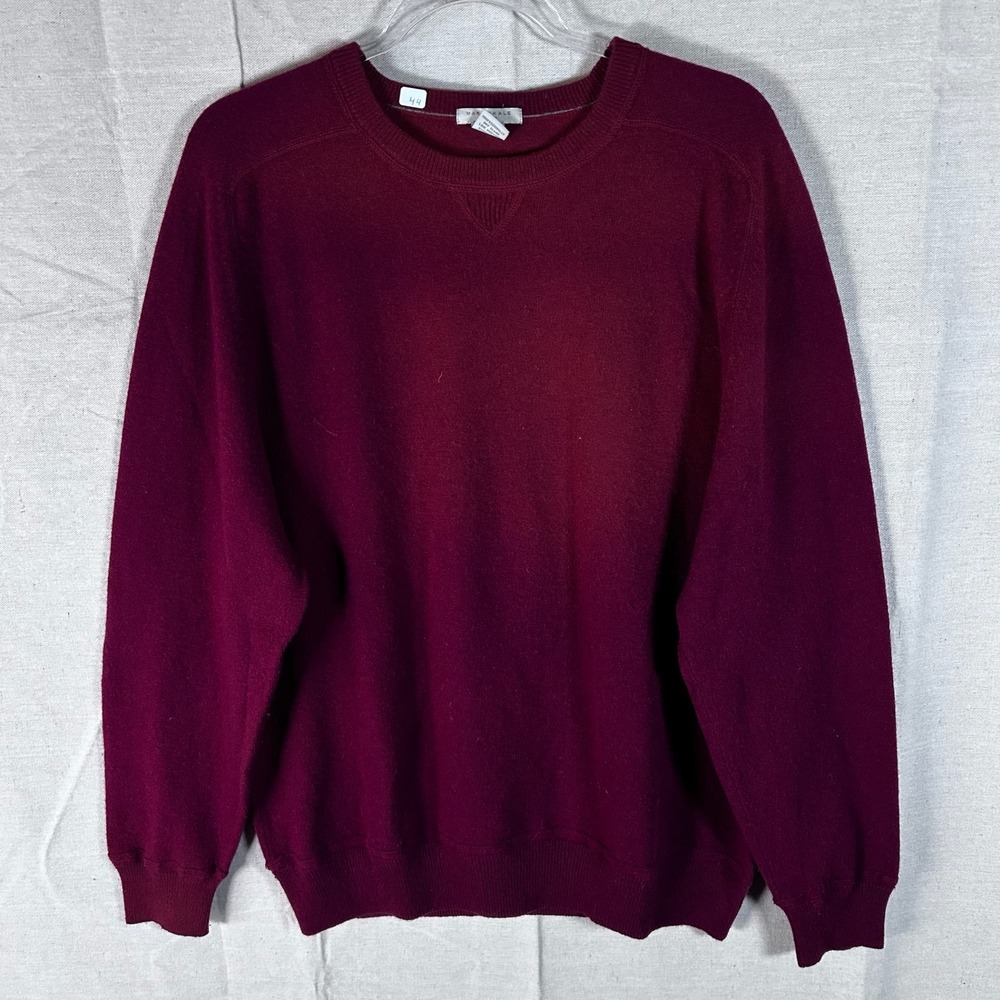 Mark Shale Mens 100% Cashmere Crewneck Sweater Burgundy Red Large Raglan Sleeve